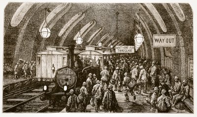 Arbeidertoget, fra 'London, a Pilgrimage', skrevet av William Blanchard Jerrold (1826-94) og gravert av Quesnel, pub. 1872 av Gustave Dore
